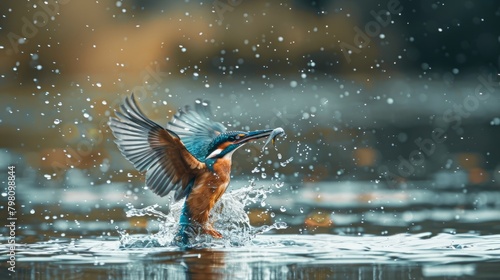 Graceful female kingfisher emerges from water, unsuccessful dive for fish. Capturing the beauty of these birds is truly addictive! Returning for more shots soon photo