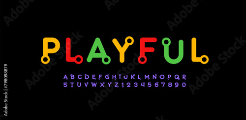 Font alphabet trendy modern with outlines dots, letters A, B, C, D, E, F, G, H, I, J, K, L, M, N, O, P, Q, R, S, T, U, V, W, X, Y, Z and numerals 0, 1, 2, 3, 4, 5, 6, 7, 8, 9, vector illustration 10EP