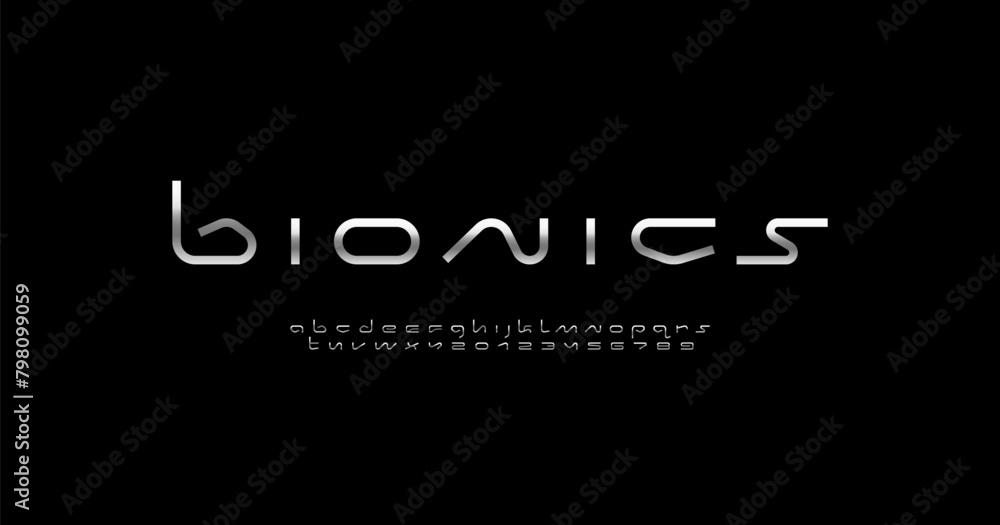 Technical wide future chrome font, digital cyber alphabet, trendy silver letters from A to Z and numbers from 0 to 9, vector illustration 10EPS Technical wide future chrome font, digital cyber alphabet, trendy silver letters from A to Z and numbers from 0 to 9, vector illustration 10EPS