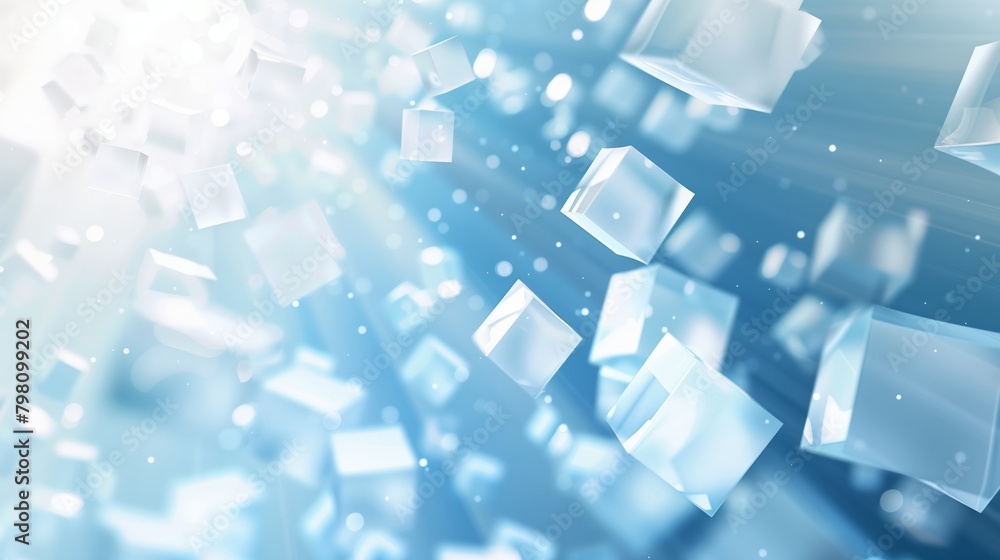 Closeup photography of flying cubes in motion on the blue background. Closeup photography of flying cubes in motion on the blue background.