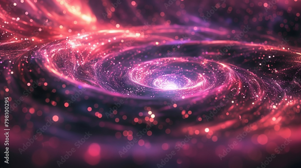 A close up of an explosion in space, a pink and purple galaxy with stars, a spiral or a supermassive black hole, background, bokeh effect, shiny particles flying everywhere. A close up of an explosion in space, a pink and purple galaxy with stars, a spiral or a supermassive black hole, background, bokeh effect, shiny particles flying everywhere.