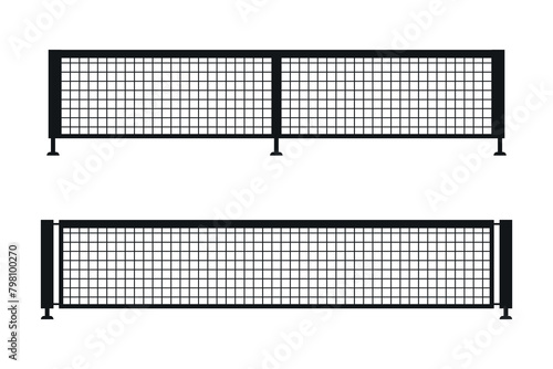 Two black pickleball nets icon. Silhouette vector illustration on white background © Karelkart