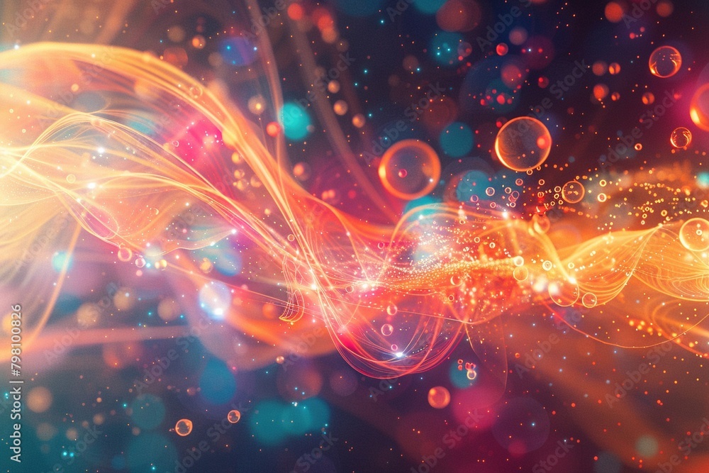 Fototapeta premium Elementary Particle Symphony: A Quantum Dance in Red, Orange, and Purple