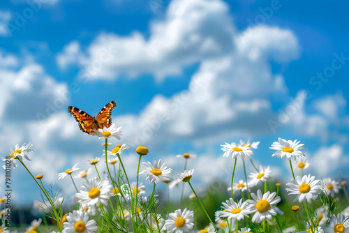meadow flowers chamomile and butterfly  © Amna