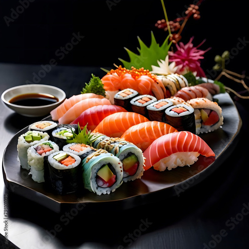 Delicious sushi served on a elegant platter © Elisaveta