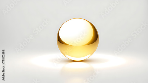 Gold chrome ball with highlights isolated on a white background. Shiny graphic element. 3D rendering