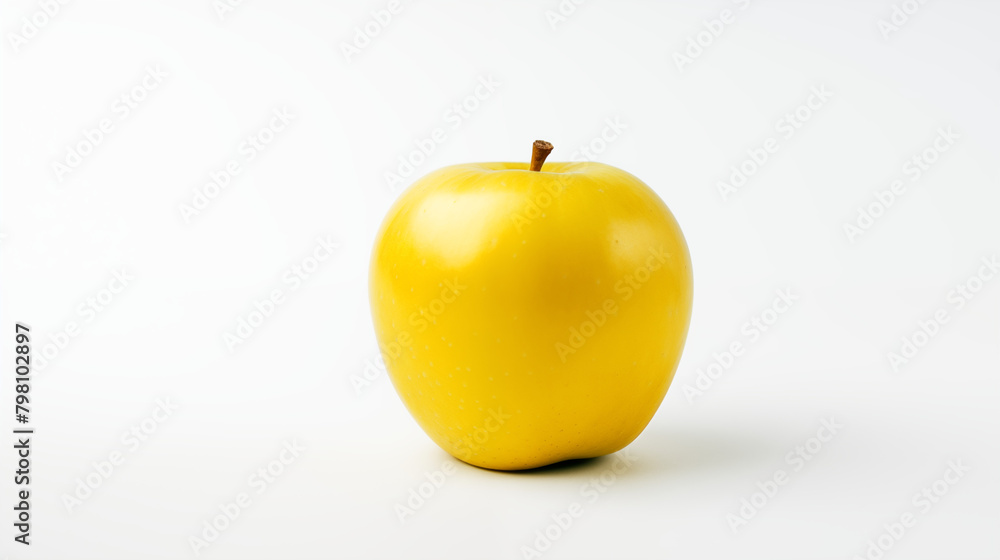 One yellow apple on white background