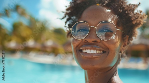 portrait of female black model at summer vacation