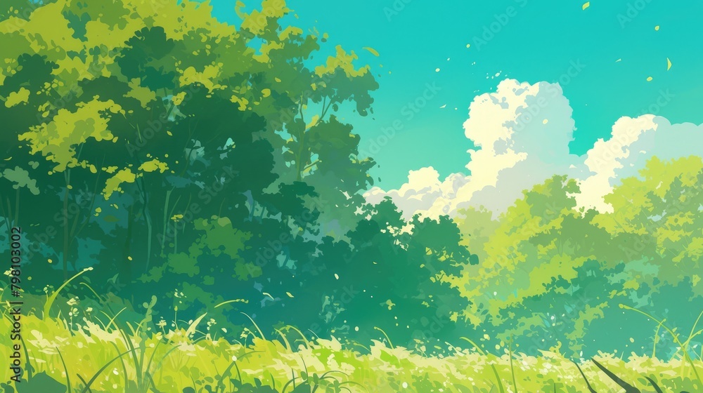 Illustration of a lush green backdrop depicting a beautiful summer landscape Illustration of a lush green backdrop depicting a beautiful summer landscape