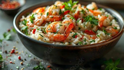Italian Seafood Risotto: A Delicious Combination of Mixed Seafood and Rice. Concept Seafood Risotto, Italian Cuisine, Cooking Instructions, Mixed Seafood, Delicious Recipe
