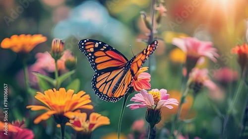 Vibrant macro shot of a beautiful butterfly amidst summer blossoms: colorful wings, natural beauty in spring season - wildlife photography