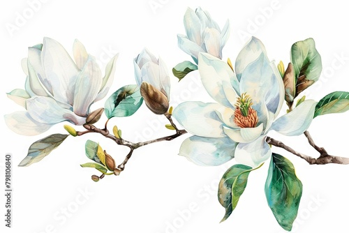 Elegant Watercolor Magnolia Blossom A RoyaltyFree Floral for Design and Advertising photo