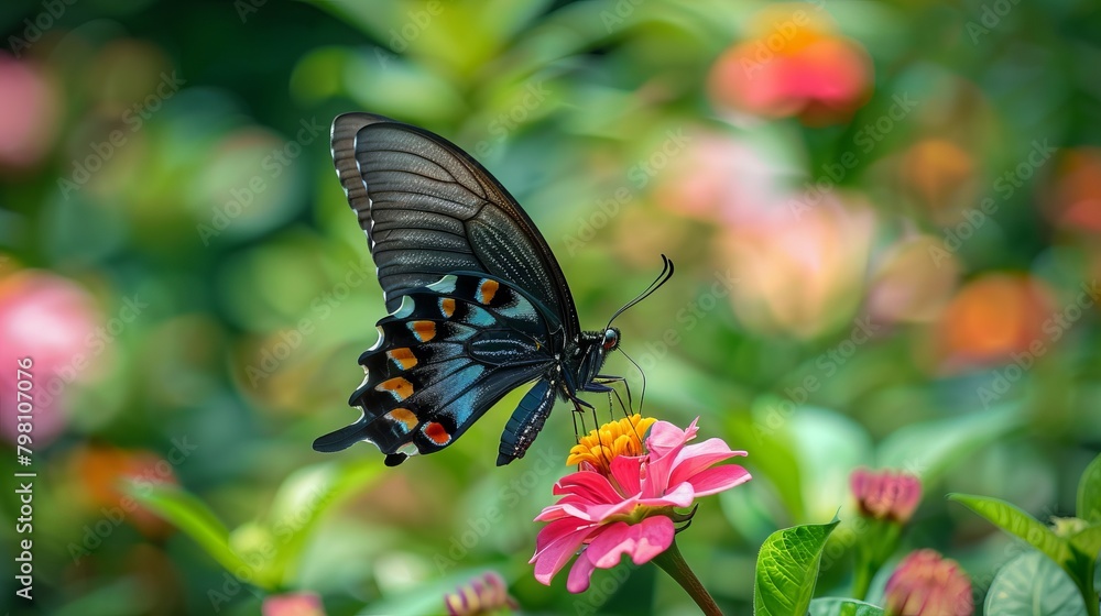 Vibrant summer garden: close-up of exquisite butterfly perched on flower - macro nature photography Vibrant summer garden: close-up of exquisite butterfly perched on flower - macro nature photography