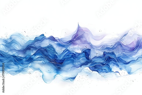 Abstract blue watercolor horizontal wave.  Isolated on white background illustration.
 photo