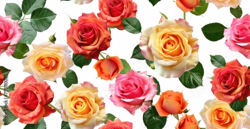 background with roses  Colorful Roses  on white background