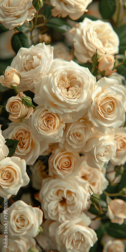 Elegant White Roses Background in Full Bloom for Romantic Settings