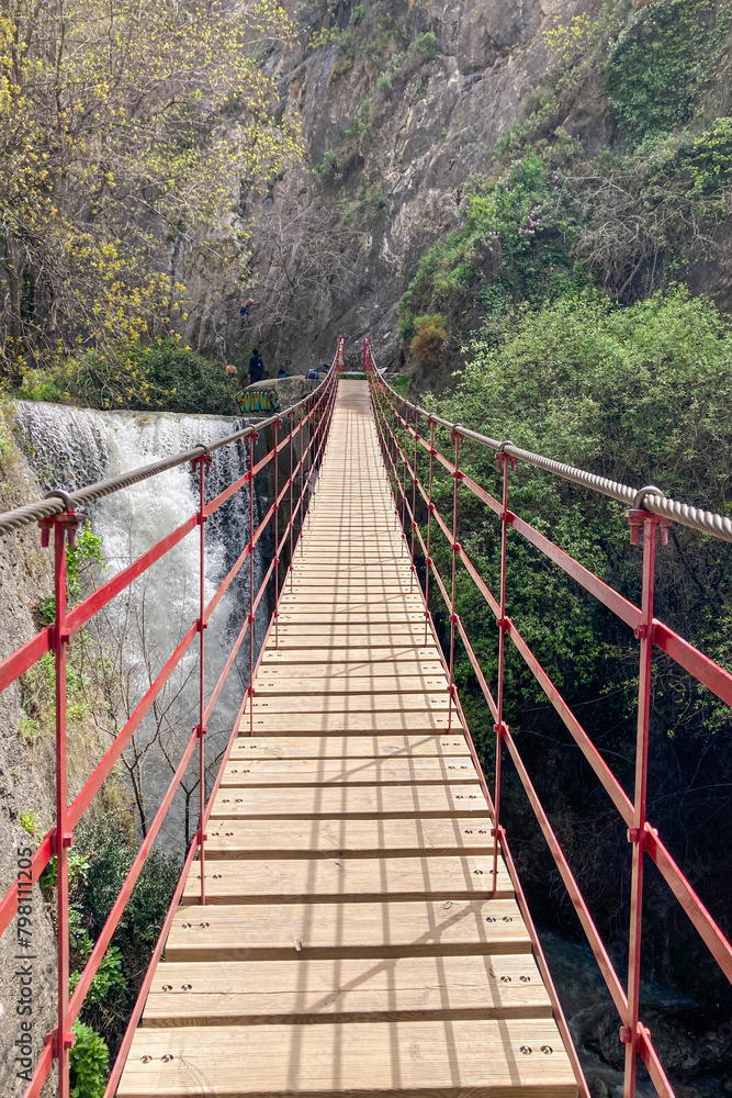 Obraz premium Hiking trail of Sabina over Monachil river in Monachil, Granada, Spain