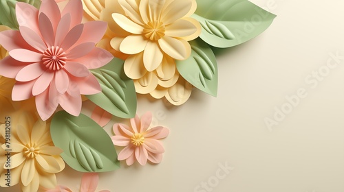3d flowers background with place for text. Spring time and summer blossom. Happy spring concept or banner.