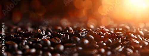 Roasted coffee beans on a blurred background. photo