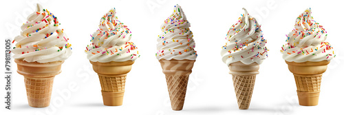soft serve ice cream with sprinkles on a cone isolated on a transparent background 
