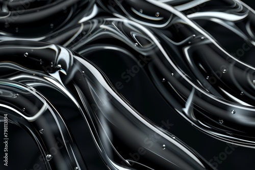 Abstract geometric black background with glass spiral tubes, flow clear fluid with dispersion and refraction effect, crystal composition of flexible twisted pipes, modern 3d wallpaper, design element © Sergey
