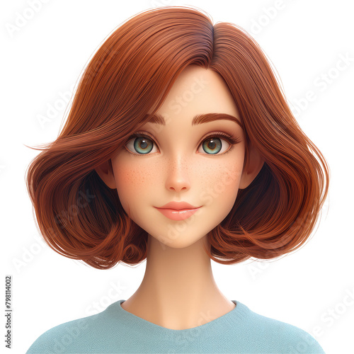 A cartoon woman s face radiates wellness and a healthy glow thanks to skincare and cosmetics embodying confidence and natural beauty in a studio setting against a pristine transparent background