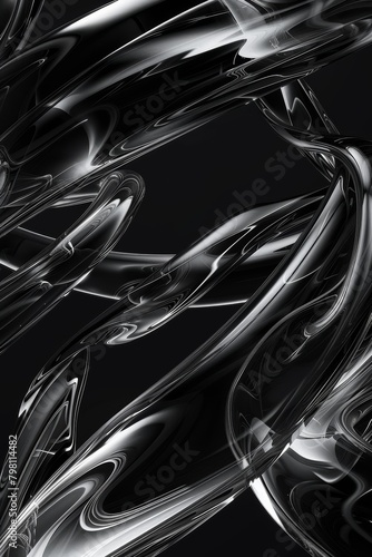 Abstract geometric black background with glass spiral tubes, flow clear fluid with dispersion and refraction effect, crystal composition of flexible twisted pipes, modern 3d wallpaper, design element