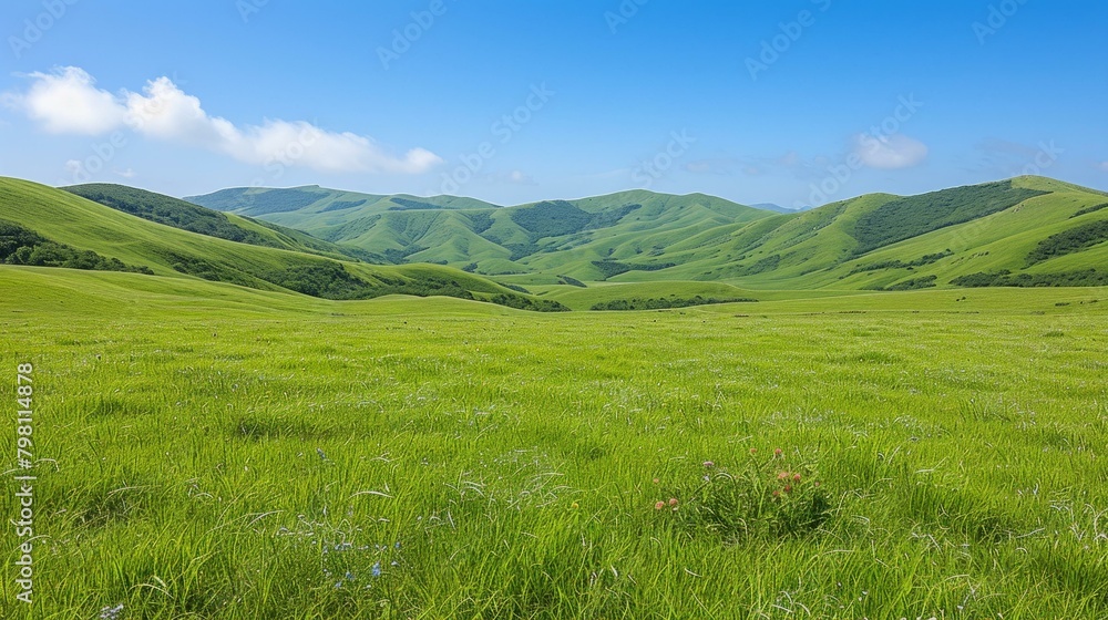 b'Vast green rolling hills under blue sky' b'Vast green rolling hills under blue sky'