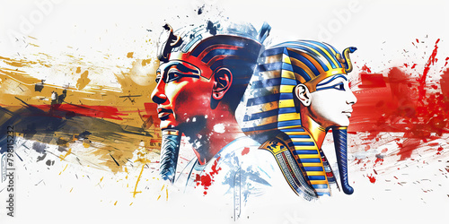 Egyptian Flag with a Pharaoh and an Archaeologist - Imagine the Egyptian flag with a Pharaoh representing ancient Egyptian civilization and an archaeologist symbolizing the study and preservation