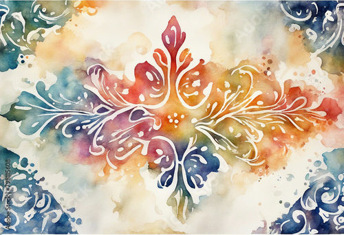 batik design in splash watercolor painting