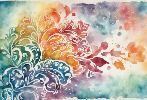 batik design in splash watercolor painting