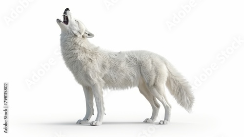 Wolfenigmatic white dire wolf howling in captivating 3d illustration, isolated on white background - majestic wildlife concept