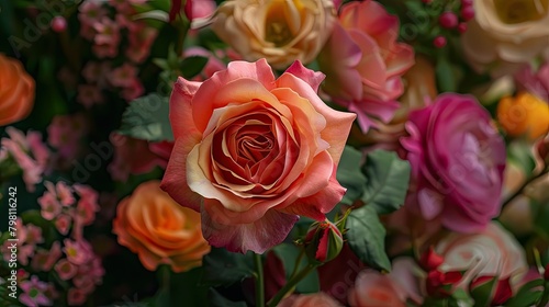 A vibrant rose blossoming amidst a stunning bouquet