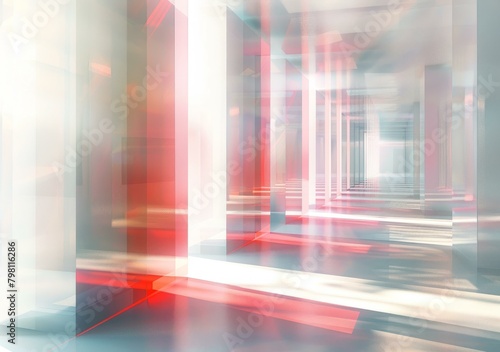 b'Red and White Futuristic Sci-Fi Corridor'