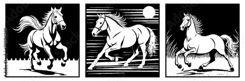 Horse . Black and white animal graphics. Logo design for use in graphics. Print for T-shirts  design for tattoos. Generated by Ai