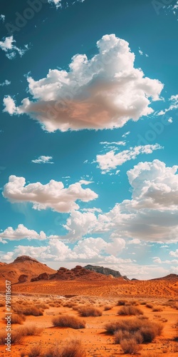 b'Large white clouds over the desert' photo
