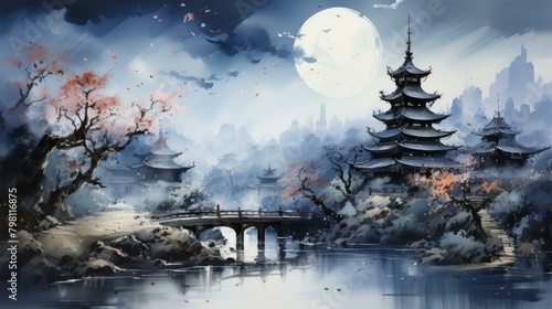 b Tranquil moonlit night over a traditional chinese courtyard 