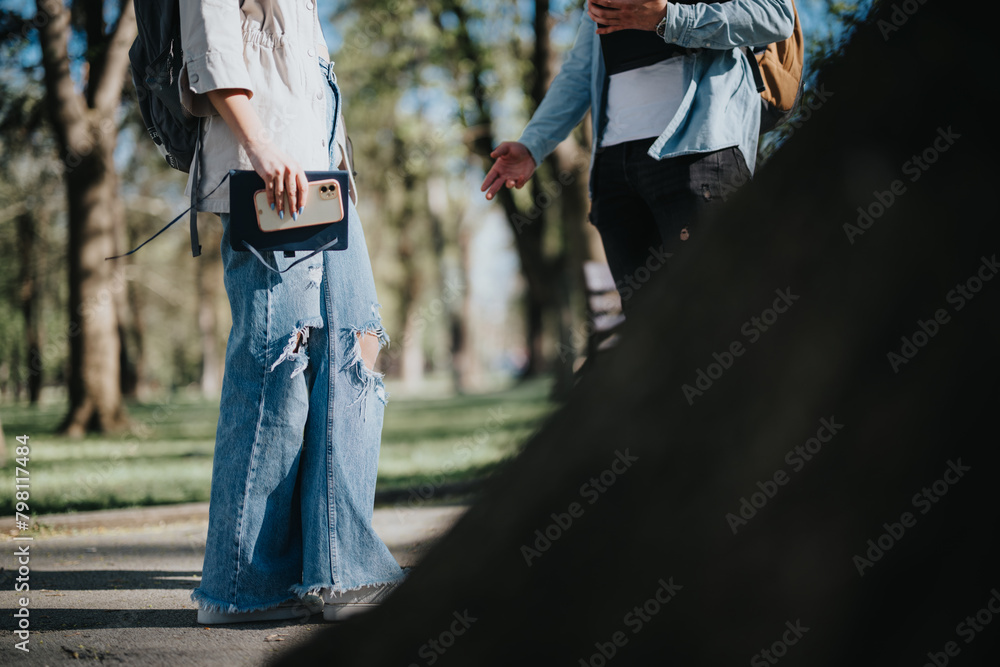 Obraz premium A close-up shot of school friends casual meeting outdoors, capturing the essence of youth and friendship.