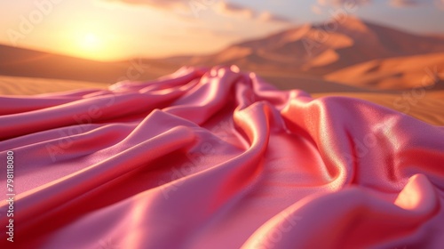 b'Pink silk fabric draped in the desert at sunset' photo