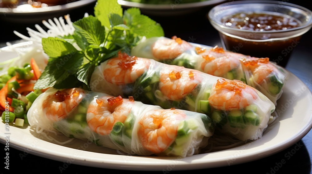 b'Fresh and Delicious Vietnamese Rice Paper Rolls with Shrimp' b'Fresh and Delicious Vietnamese Rice Paper Rolls with Shrimp'