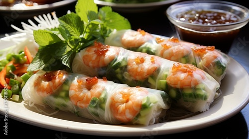 b'Fresh and Delicious Vietnamese Rice Paper Rolls with Shrimp'
