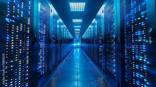 b'Blue and Glowing Server Room'