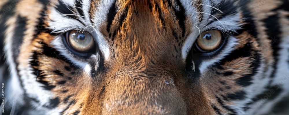 Close-up of a tiger's face, focusing on the eyes. Wildlife and nature concept for design and print.