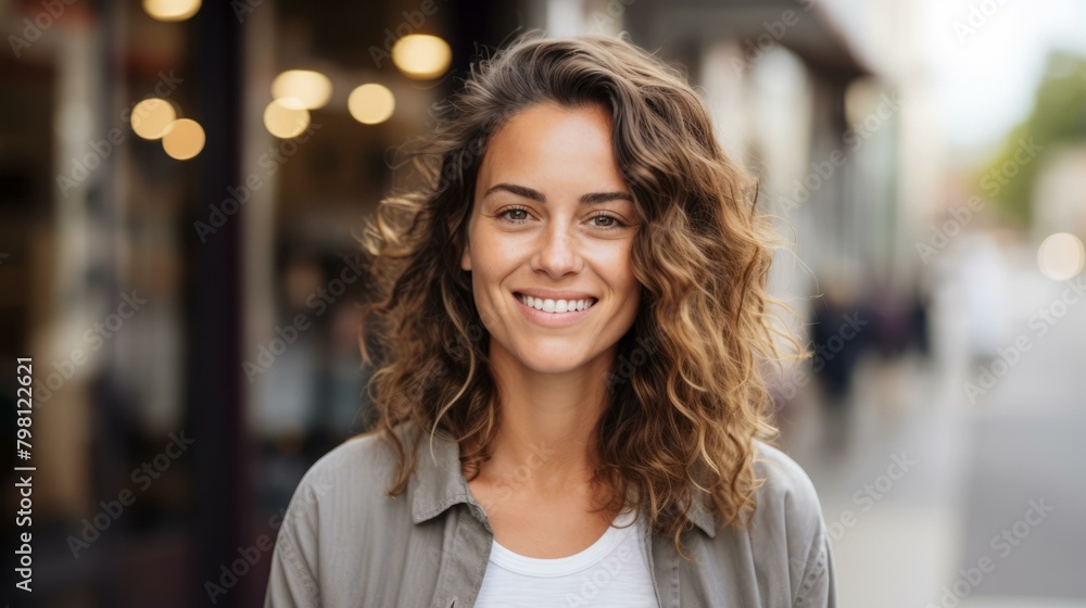 b'portrait of a smiling young woman with curly hair'