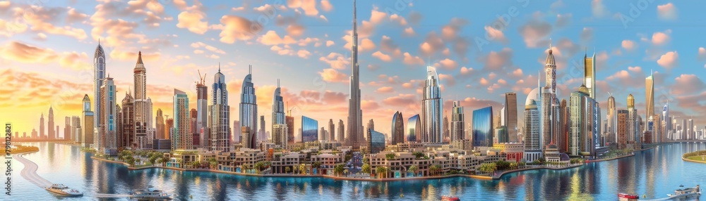 A beautiful painting of Dubai, United Arab Emirates.