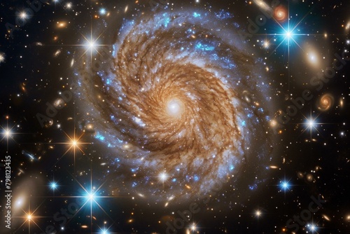 b'Spiral galaxy with bright center and long blue arms' photo