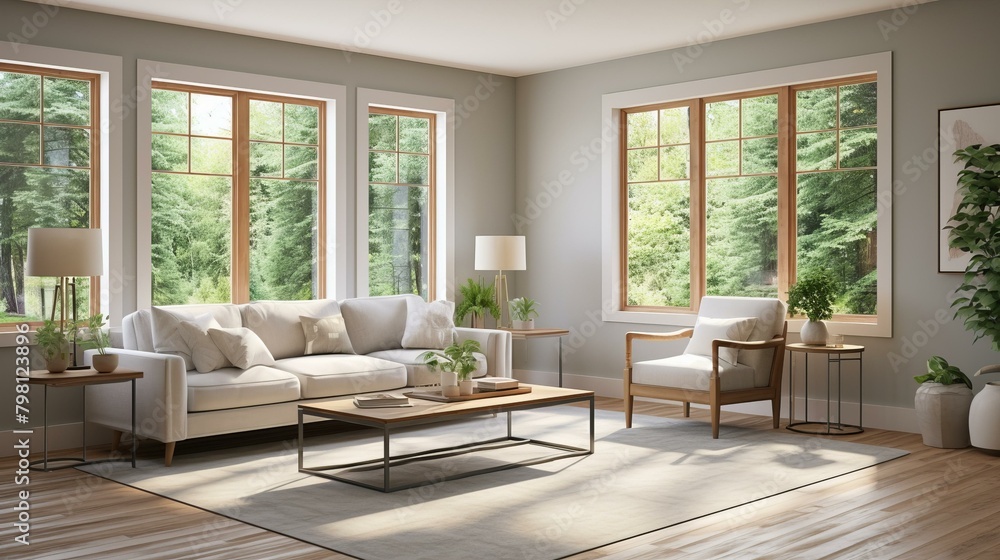 Fototapeta premium b'A bright and airy living room with a large windows'