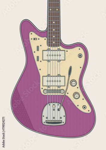 Purple offset body electric guitar art