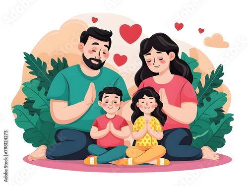 illustration of family with children praying