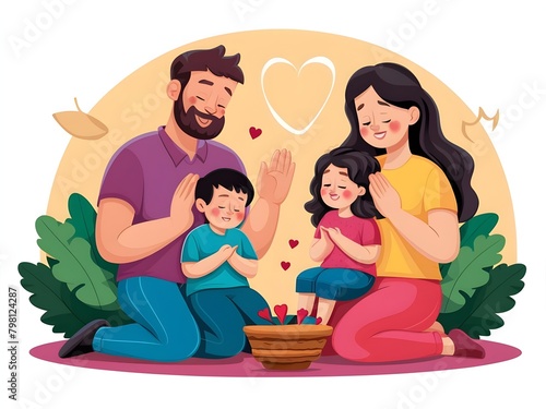 illustration of family with children praying
